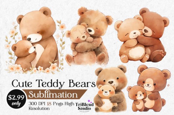 Download Cute Teddy Bears Sublimation Cliparts - Premium Resources