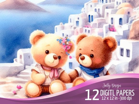 Download Cute Teddy Bears in Love in Santorini - Premium Resources