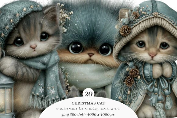 Download Whimsical Christmas Cat Clipart Bundle - Christmas cat clipart Collection