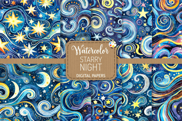 Download Starry Night Watercolor Backgrounds - Night Collection