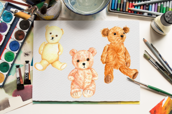 Download Watercolor Cute Teddy Bears Collection - Premium Bundle