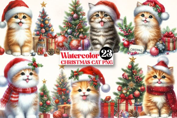 Download Watercolor Christmas Cat Clipart - Christmas cat clipart Collection
