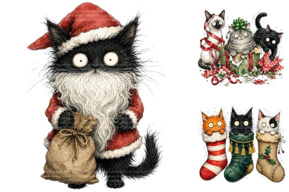 Download Whimsical Christmas Cat Clipart Bundle - Christmas cat clipart Collection
