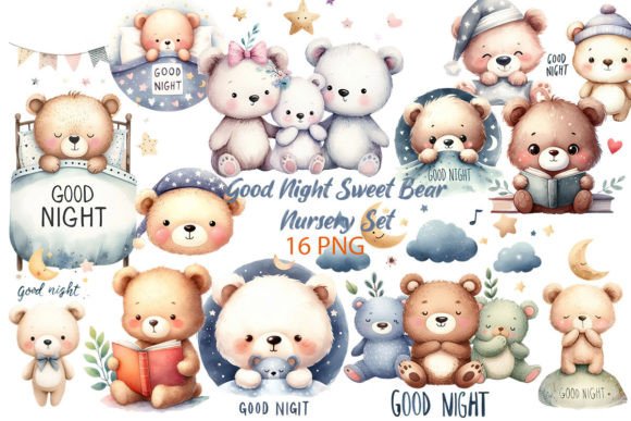 Download Good Night Sweet Bear Nursery PNG Set - Night Collection