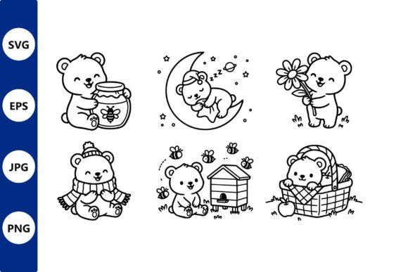 Download Cute Bear Illustrations Honey Jar Moon - Bear illustration Collection