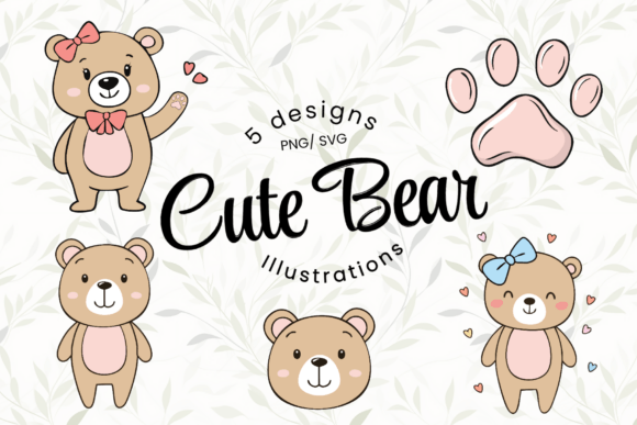 Download Cute Bear Illustrations Set - Bear illustration Collection