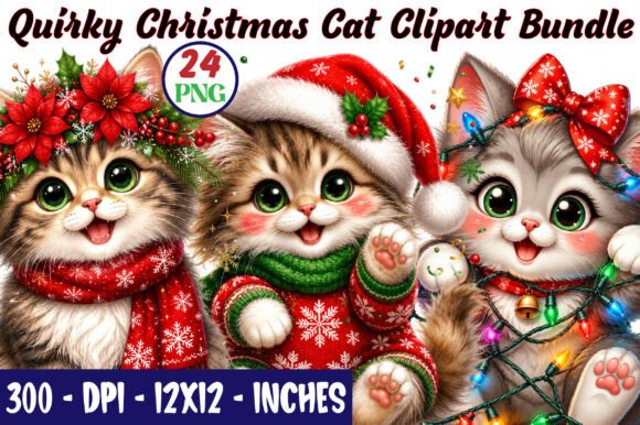 Download Quirky Christmas Cat Clipart Bundle - Christmas cat clipart Collection