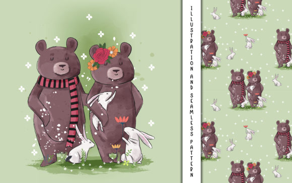 Download Cute Couple Bear Illustrations for Kids - Bear illustration Collection