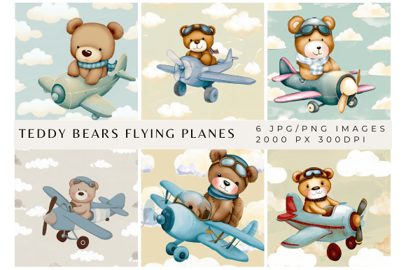 Download Cute Teddy Bears Flying Planes - Premium Resources