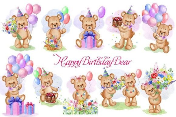 Download Watercolor Set of Cute Teddy Bears - Cute teddy bears Collection