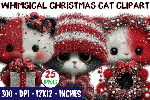 Download Whimsical Christmas Cat Clipart Bundle - Christmas cat clipart Collection