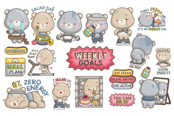 Download Weekly Goals Fitness Bear Illustrations - Bear illustration Collection