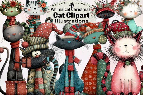 Download Whimsical Christmas Cat Clipart - Christmas cat clipart Collection